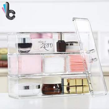 

3 Layer Transparent Tissue Cotton Swab Box Cosmetic Storage Box Makeup Organizer Jewelry Case Home Office Supplies