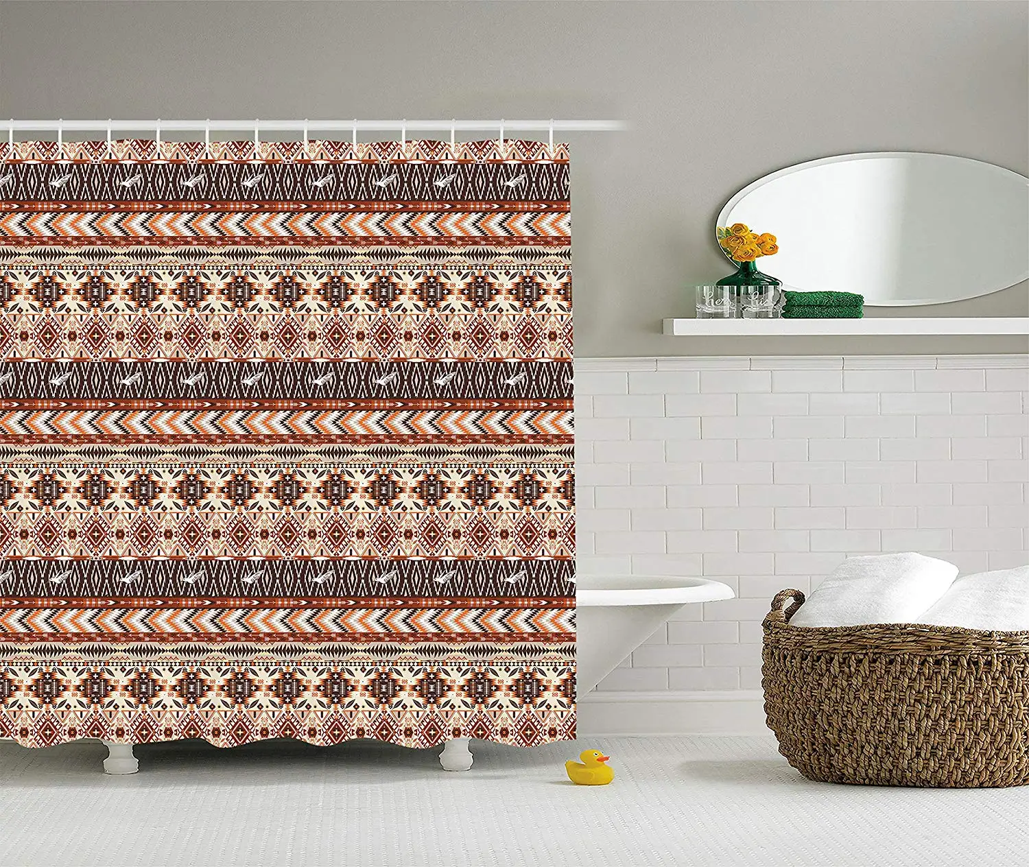 Native American Shower Curtain Ethnic Native Culture Geometric Tribal Motif Artistic Pattern