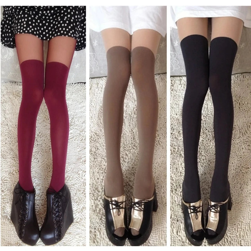 Spring Autumn Fake Thigh High Stockings Sexy Women Tights Hot Sale Solid Seamless Pantyhose