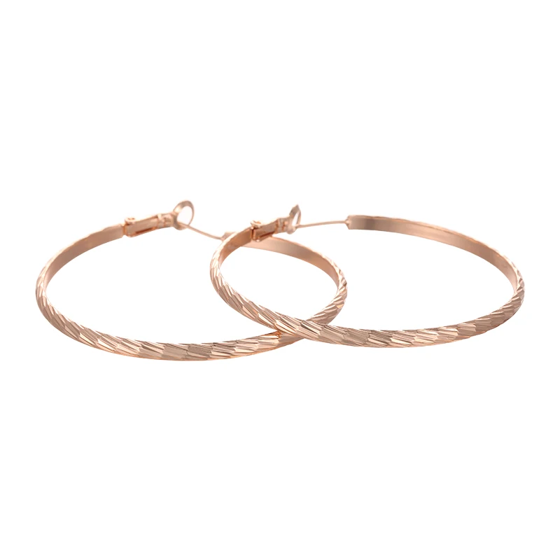 3 мм Широкие женские серьги-кольца 585 цвета розового золота, маленький, средний, большой, круглые серьги