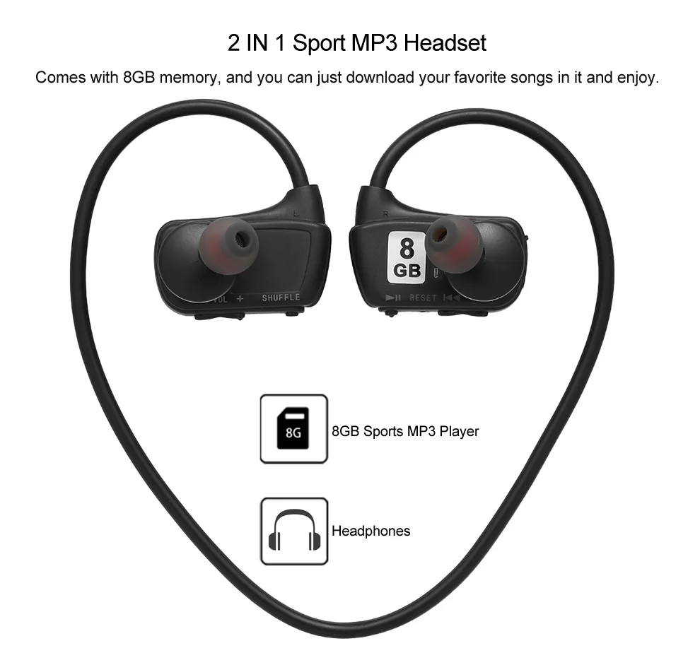 Новинка спортивные наушники W273 с MP3 плеером 2 в 1 8 ГБ уличная спортивная