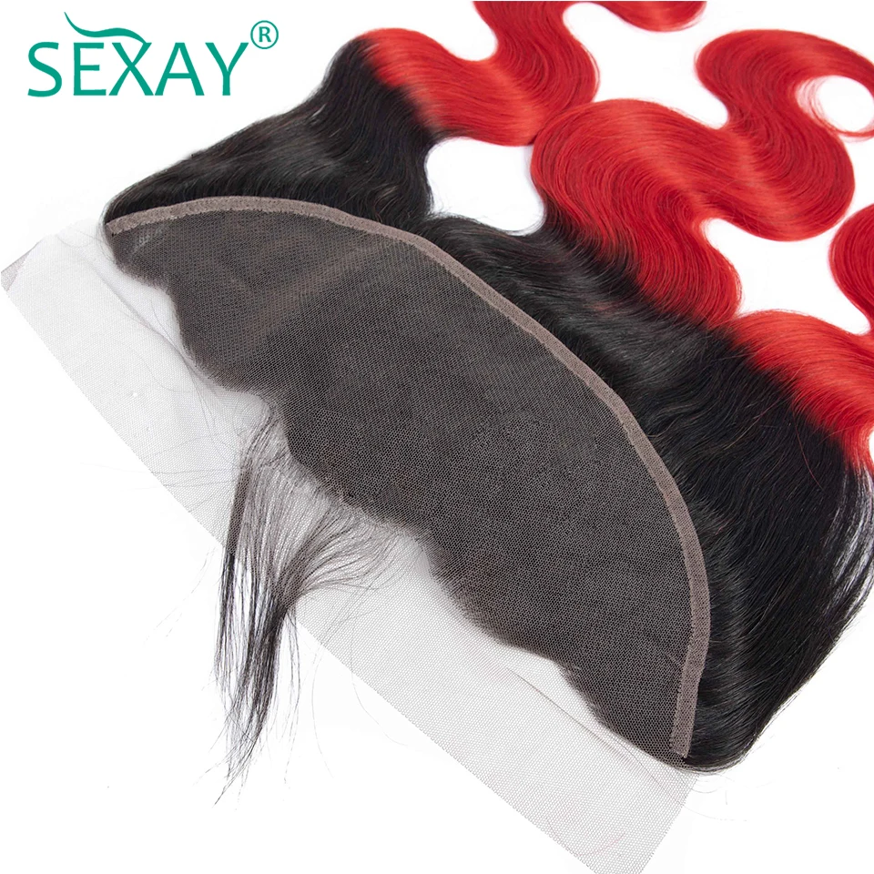 SEXAY 1B/красный пучки волос от светлого до темного цвета с фронтальным закрытием бразильские человеческие волосы тела волна не Реми волосы