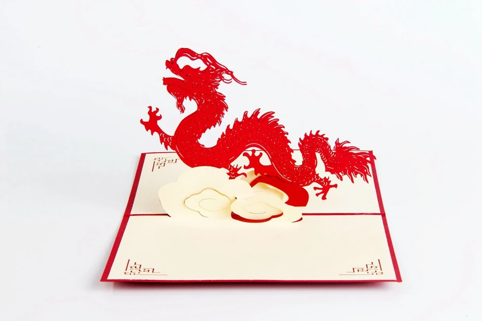 Китайский год красный 3D Дракон всплывающие поздравительные открытки лазерная резка конверт открытка полые резные Киригами ручной работы подарки 6A0681
