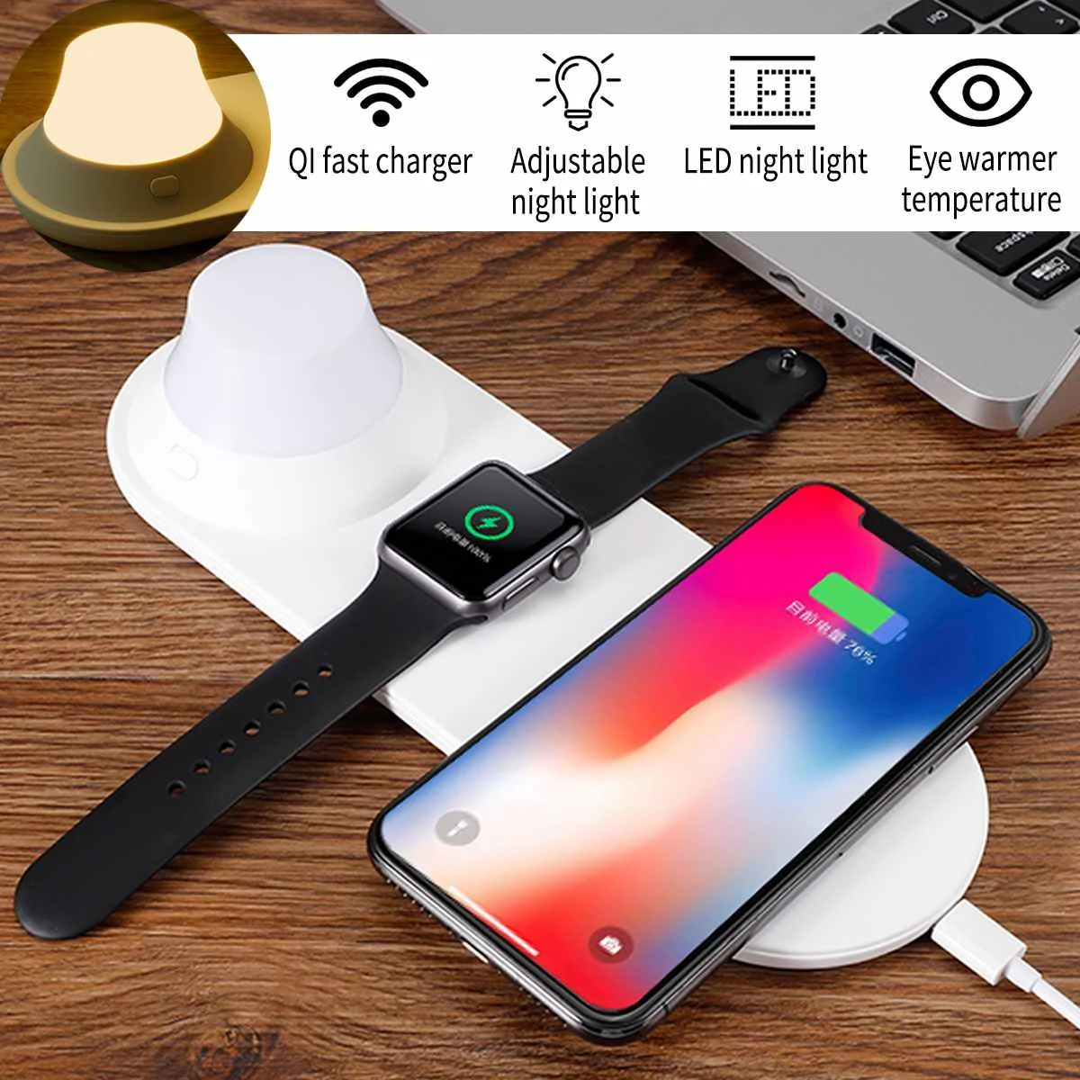 

3 in 1 Qi Wireless Charger Pad LED Night Light Magnetic Attraction Rechargeable Fast Charging for iPhone for Samsung for Xiaomi