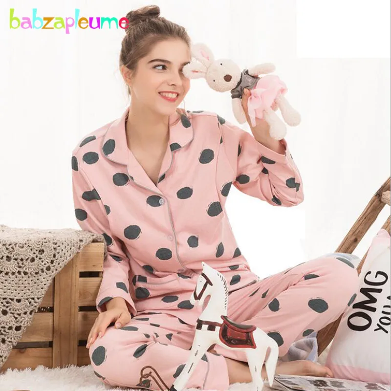 

2Piece Spring Summer Pregnancy Nightwear Long Sleeves Cotton Tops+Pants Women Maternity Set Clothes For Pregnant Pijama BC1819-1