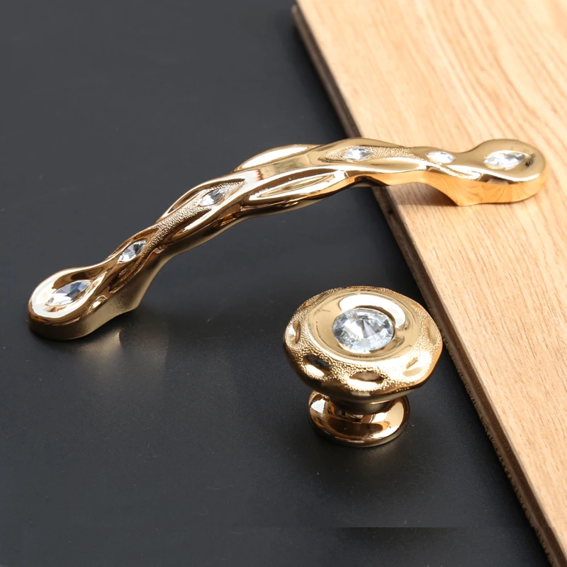 

96mm Rninestone K Golden villa furniture decoration handles 3.75" crystal tv cabinet drawer knobs pulls diamond cupboard handles