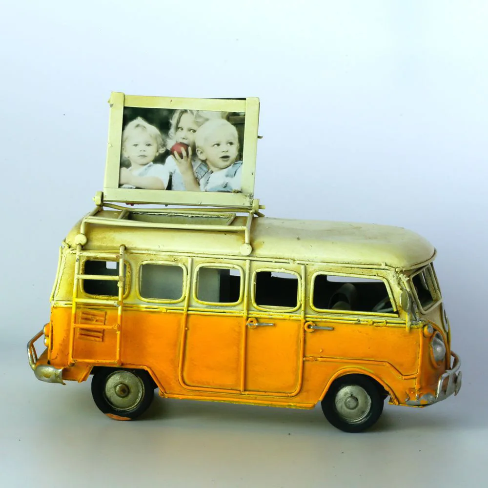 Ручной работы Классический красочный Автобус металлическая модель ретро автомобиль кемпинг автобус с чемоданом Рамка для фотографии для дома Кофейня Свадебные украшения - Цвет: Yellow