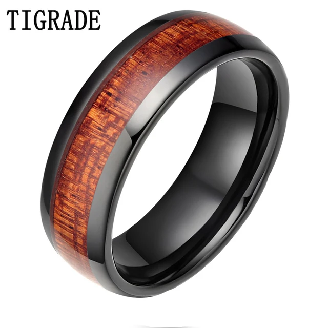 Tigrade 8mm Black Red Wood Grain Ceramic Ring Men Wedding Band Tigrade 8mm Black Red Wood Grain Ceramic Ring Men Wedding Band Clic Finger Jewelry Cool Male