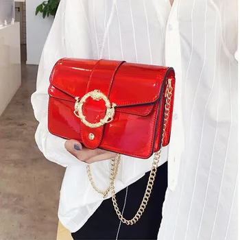 

Luxury Patent Leather Gold Buckle Stone Shoulder Bags Women Chain Flap Bags Crossbody Shoulder Bag Small Laser Square Package
