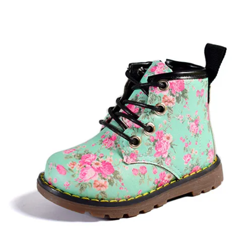 DIMI/Новинка года; элегантные ботинки для девочек с цветочным принтом; повседневные детские резиновые сапоги для девочек; милые модные ботинки для малышей; полуботинки martin - Цвет: Светло-зеленый