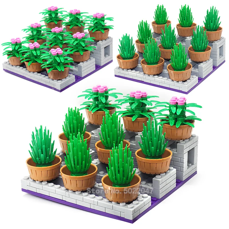 

Legoinglys City Flower Garden Building Blocks Plant Garden MOC Street View Green Potted Plant Series Toys For Children Gift Toy