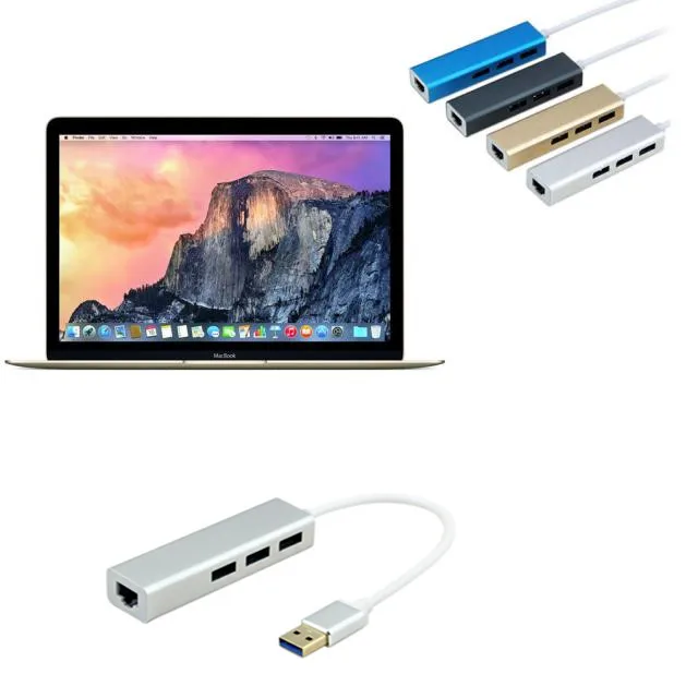 

KuWfi USB 3.0 to RJ45 Port 10/100/1000M Gigabit Ethernet Network Adapter+3 Port USB Hub for Macbook Windows 10