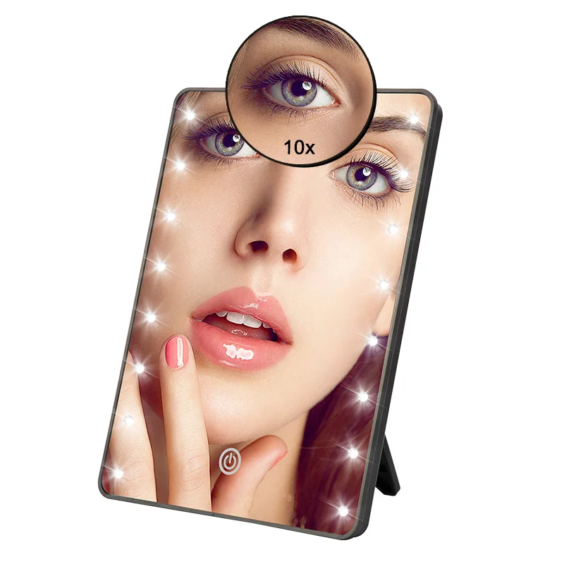 

16 LEDs Makeup Mirror Folded Touch Screen Dimmer Switch with Operated Stand for Cosmetic Bedroom Tabletop Bathroom