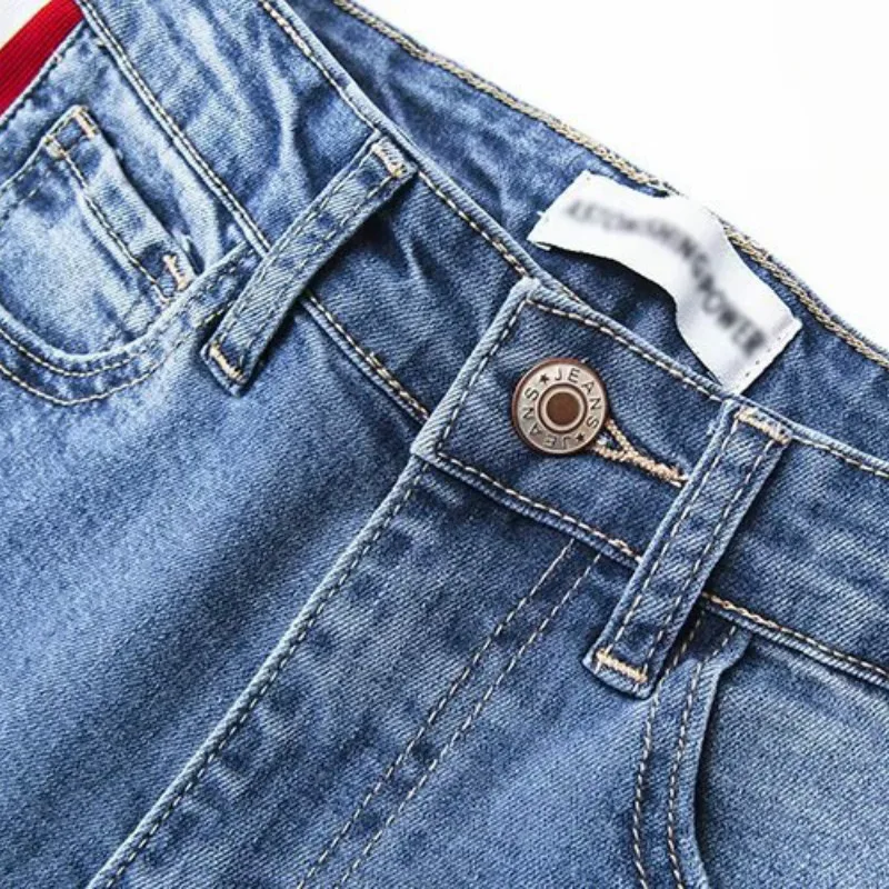 Ankle-Length High Waist Jeans Woman Side Striped Patchwork Skinny Jeans All Matched Casual Pants Brief Slim Winter Boots Jeans