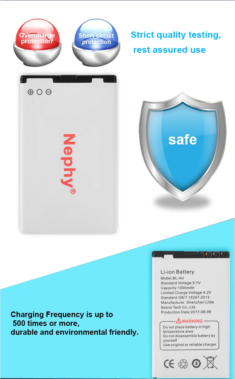 Аккумулятор Nephy BL-4U для Nokia E66 C5-03 5530 5730 5250 8800 BL 4U BL4U 1000 мАч Сменный аккумулятор для сотового телефона