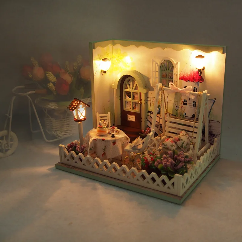 Кукольный дом мебель Diy миниатюрный домик De Boneca 3D Деревянный миниатюрный кукольный домик набор детские игрушки подарки на день рождения-секретный сад