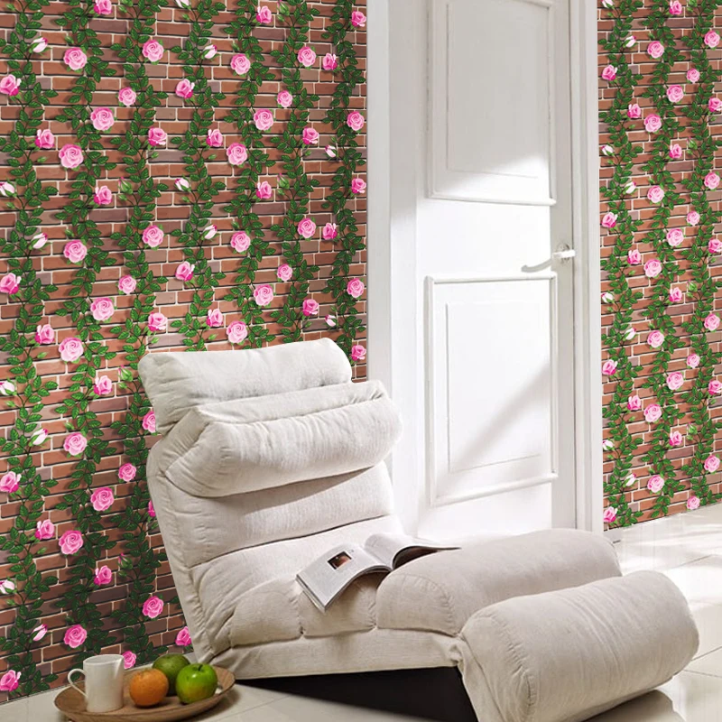 

Self-adhesive Waterproof Vinyl Wall Paper Rolls Flower Vine Brick Wall Decorative Wall Stickers PVC Wallpaper Bedroom Home Decor
