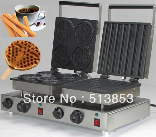 

Free Shipping ,2014 hot sale! Doulbe-Head Electric Churros; round shaped Waffle Maker and bar shaped Machine