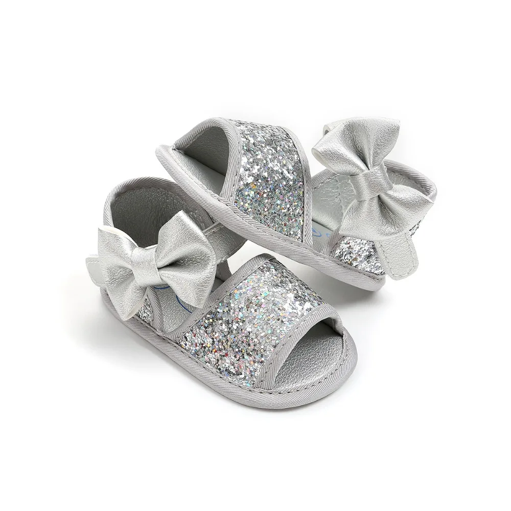 Brand Summer Sequin Bow Girls sandals PU Leather Princess sandals Gift baby moccasins Anti-slip Baby infant sandals