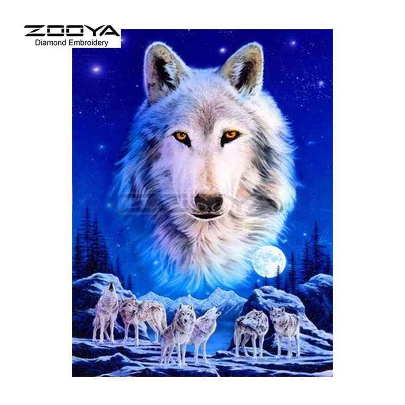 ZOOYA Diamond Embroidery 5D DIY Painting Wolf Family Moon Night Cross Stitch Rhinestone Mosaic BJ1669 | Дом и сад