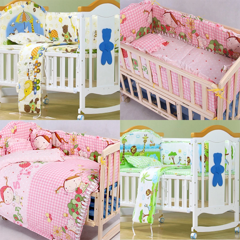 

5Pcs/Set Cartoon Animated Crib Bed Bumper For Newborns 100%Cotton Comfortable Children's Bed Protector Baby Washable Bedding Set