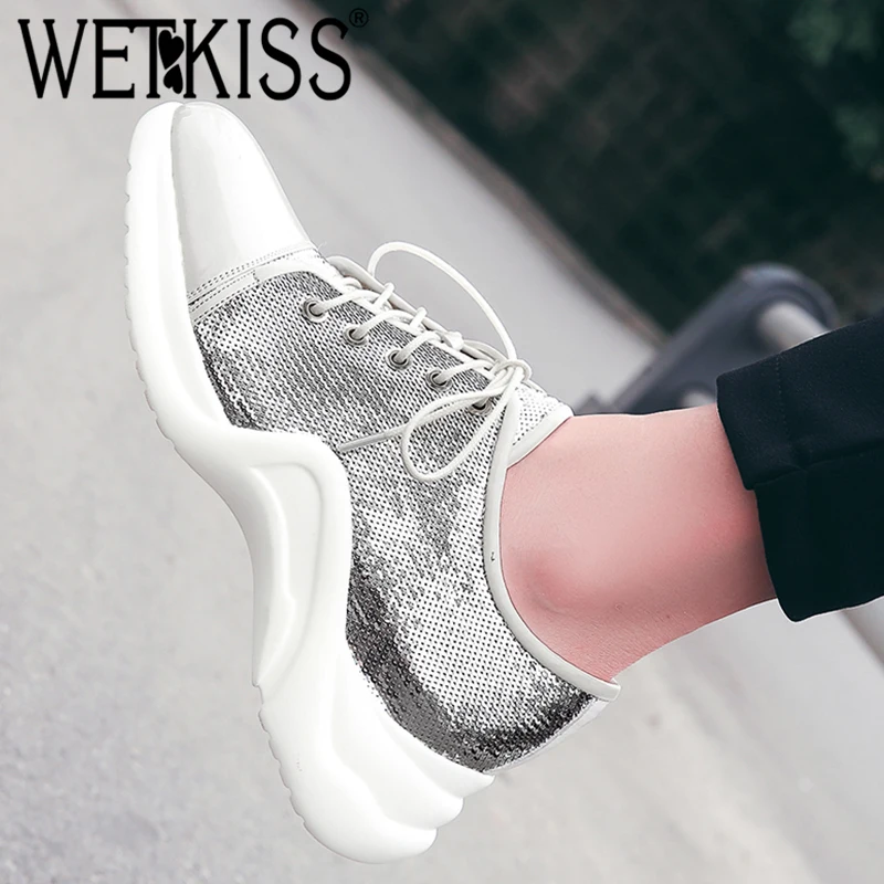WETKISS/женская кожаная обувь на плоской подошве с закругленным носком шнурках