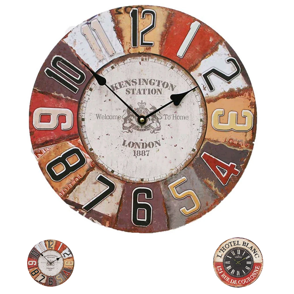 Винтаж большой 12 дюймов круглые деревянные офисные Батарея настенные часы висят часы домашнего декора