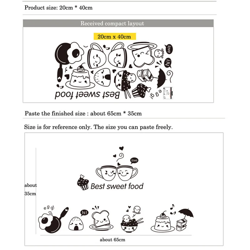 Cartoon Cute Happy kitchen food Wall Sticker Living room Kitchen restaurant home decoration Mural Art Decals stickers wallpaper