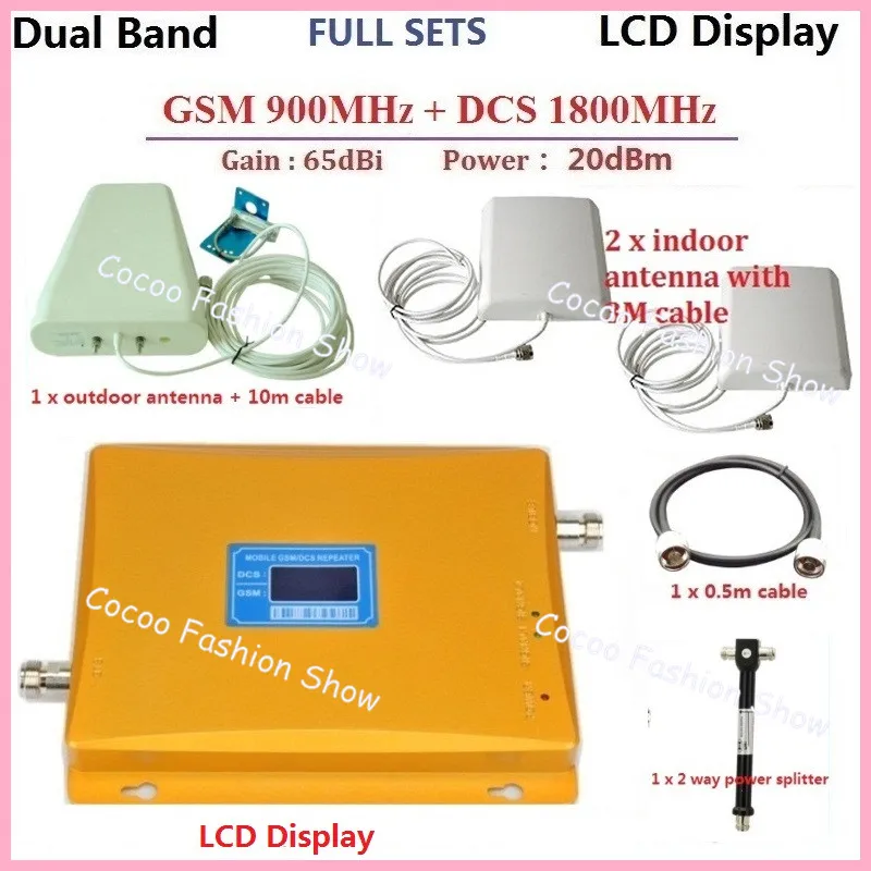 

Full Sets High Power Dual Band GSM 900MHz DCS 1800MHz Mobile Phone Signal Booster Amplifier Repeater + 2 sets gsm 4g antenna