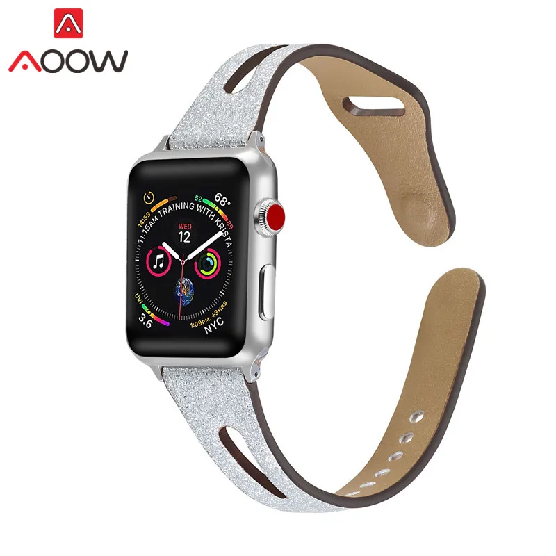 Ремешок для часов из натуральной кожи для Apple Watch 38 мм 42 мм 40 мм 44 мм золотой женский мужской браслет ремешок для iwatch 1 2 3 4 аксессуары - Цвет ремешка: Silver