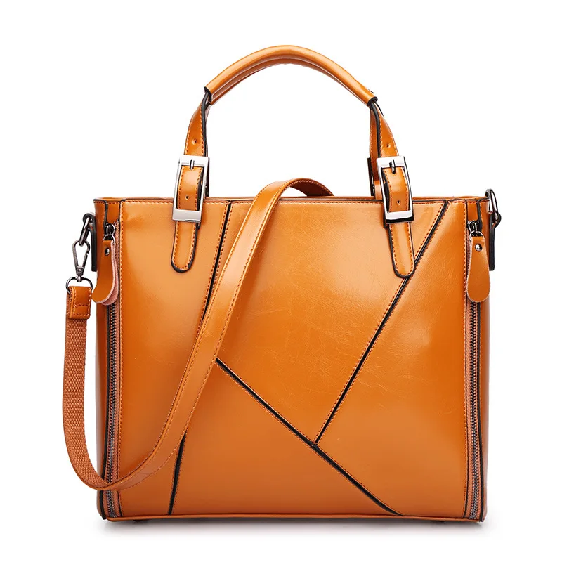 

2019 New Women bag oil wax Women's Leather Handbags Luxury Hand Bags With Purse Pocket messenger bag Big Tote Sac Bolsa Feminina