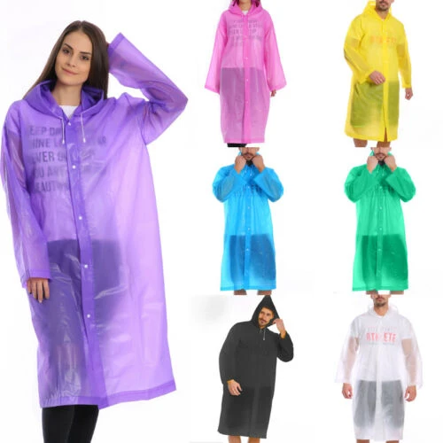 Women Waterproof Jacket EVA Clear Raincoat Rain Coat Hooded Poncho Rainwear New