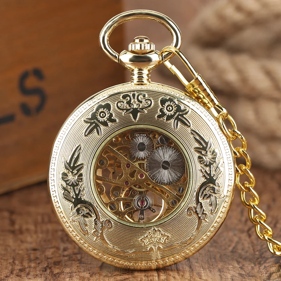 2017 Luxury Gold Mechanical Watches Unisex Blue Star Hollow Circle Roman Numbers Pocket Watch Men Women Antique Fob Pendant Gift (8)