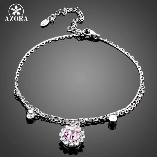 AZORA Pink Flower with Stellux Austrian Crystal Charm Bracelet for Women TS0105