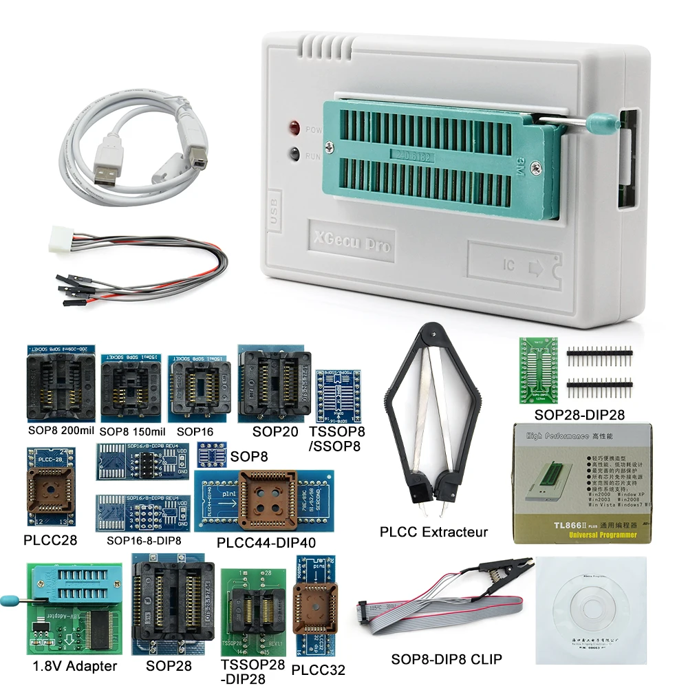 Программатор Minipro оригинальная версия V9.0 TL866II Plus с 17 адаптерами IC высокое