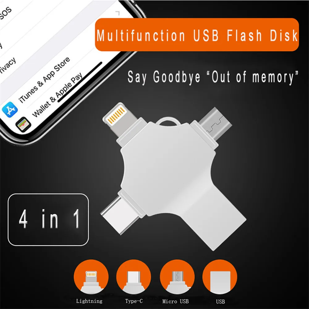4 в 1 Многофункциональный ОТГ USB диск type-c Lightning-Android USB3.0 шифрование флэш-накопитель для Xiaomi