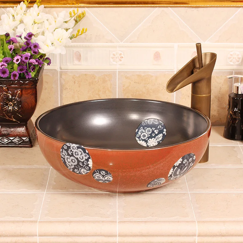 Europe Vintage Style Hand Painting Art Blue Countertop modern bathroom vanity (1)