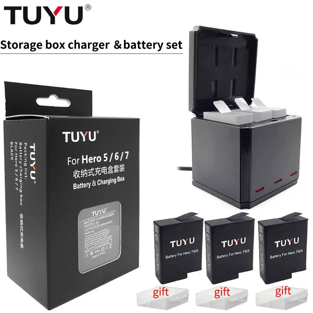 TUYU 3 стороннее зарядное устройство и аккумулятора в комплекте коробка для