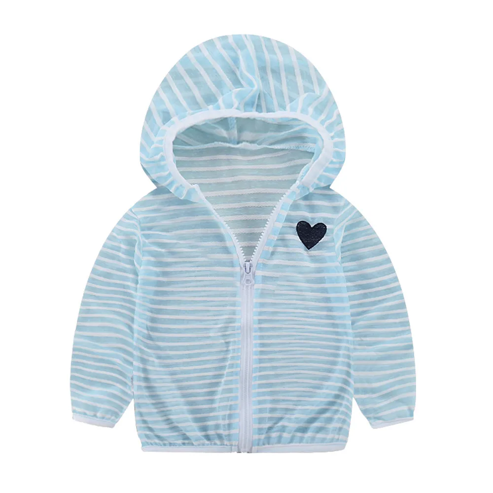 Летняя Солнцезащитная куртка для маленьких детей; Верхняя одежда с капюшоном для маленьких девочек; пальто на молнии; весенняя одежда для малышей; ветровка; Прямая поставка - Цвет: Light Blue