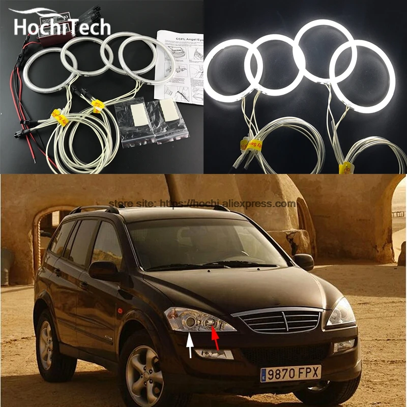 Goedkoop Hochitech Wit 6000K Ccfl Koplamp Halo Angel Demon Eyes Kit Angel Eyes Licht Voor Ssangyong Kyron 2007 2008 2009 2010