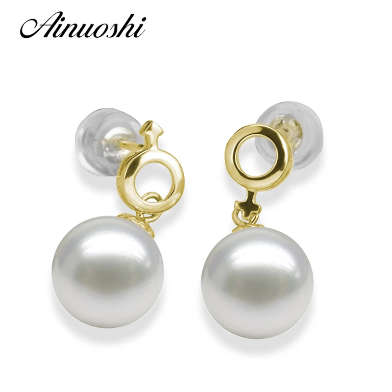AINUOSHI 18K Yellow Gold Gender Symbol Drop Earrings Natural Cultured Freshwater Pearl 8.5-9mm Round Pearl Drop Earrings Jewelry AINUOSHI 18K Yellow Gold Gender Symbol Drop Earrings Natural Cultured Freshwater Pearl 8.5-9mm Round Pearl Drop Earrings Jewelry