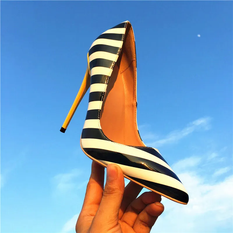 Veowalk/женские пикантные туфли из лакированной кожи на высоком каблуке с полосками зебры; модные женские туфли-лодочки на шпильке с острым носком; обувь для вечеринок в африканском стиле - Цвет: Black 10cm Heels