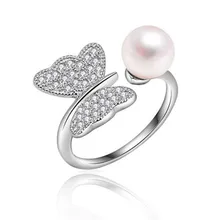 2016 Fashion Pearl Ring Jewelry Of Silver Butterfly Ring Perfect Circle Pearl Wedding Rings 925 Sterling Silver Rings For Women