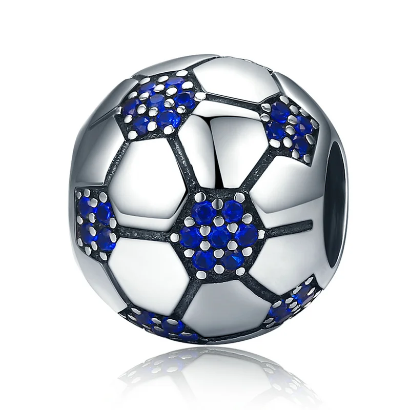 Classic 925 Sterling Silver Sport Love Passion Of Football, Blue Clear