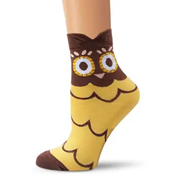 

4 Pairs Women Winter Knitted Long Crew Socks Cute Cartoon Little Wild Cat Tigher Skin Printed Irregular Cuff Cotton Sock