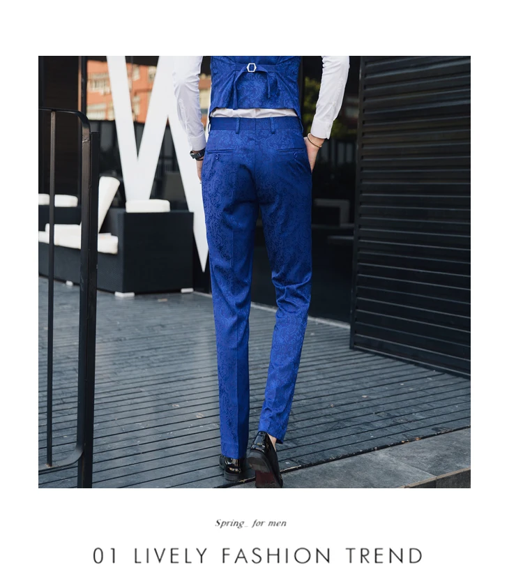 Классический высокого класса Для мужчин с голубой маленький жаккардовые костюм штаны размер 29-40 модные Бизнес Банкетный Для мужчин платье