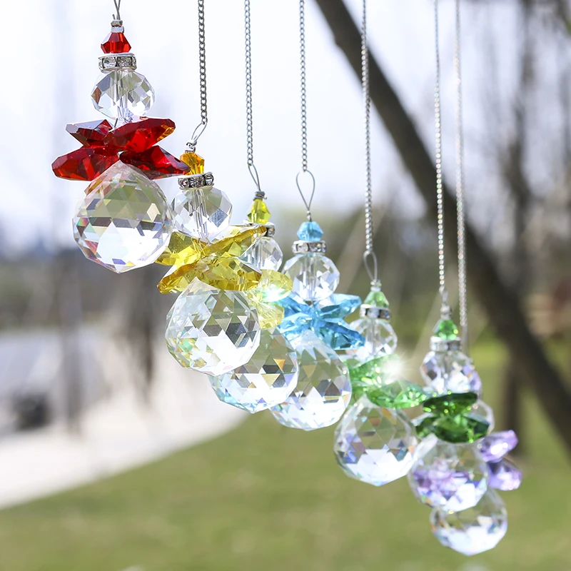 H&D 7pcs Crystal Angel Suncatcher Clear Crystal Ball Prism Window Hanging Sun Catcher Home Garden Decor Christmas Tree Ornaments