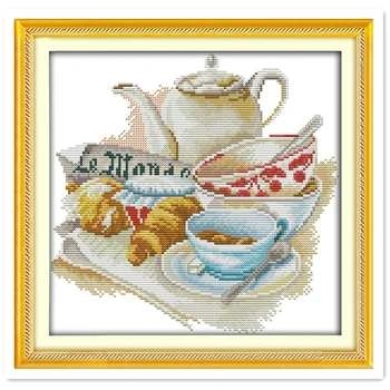

Quietly Elegant Tea Set Home Decor 11CT Printed On Canvas Chinese Counted Cross Stitch Patterns Kit Painting DIY Set Needlework