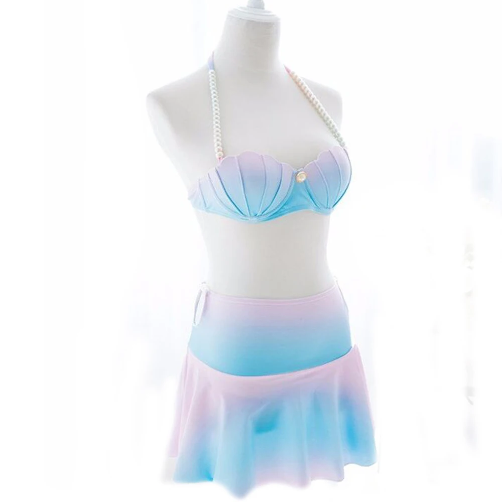 New Arrived Hot Summer Symphony Mermaid Shell Swimsuit Female Split Bikini Rainbow Color Sweety Japanese Fashion Bra Panties 4