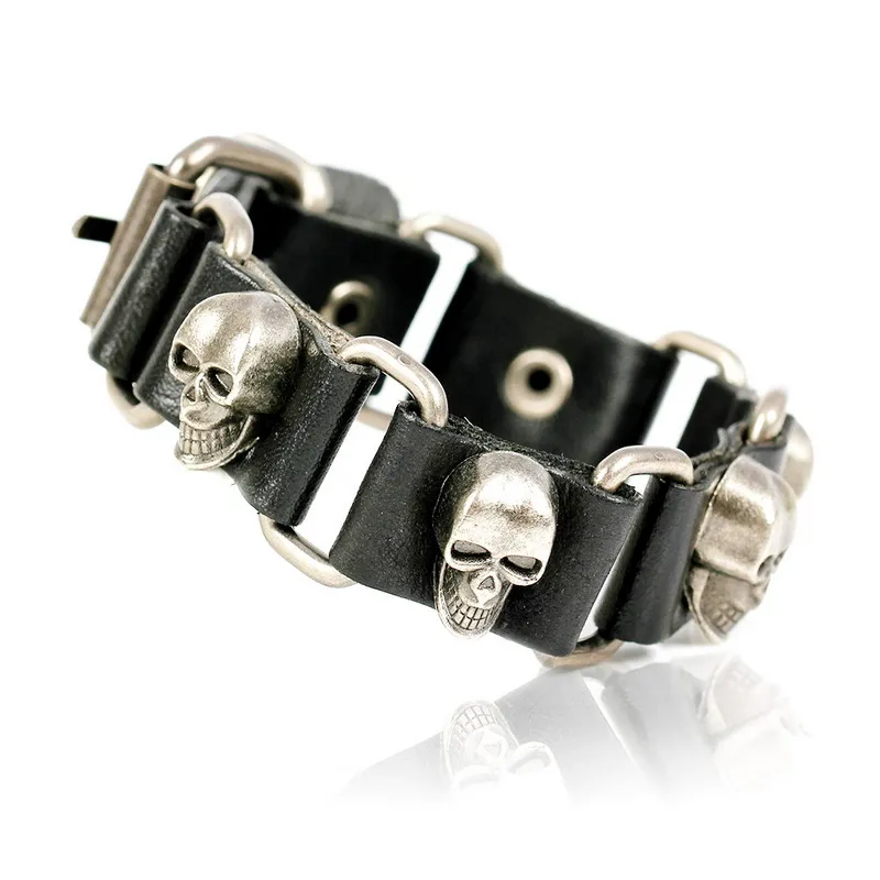 

2017 Top Fashion Brand Alloy Skull Chain Leather Men's Bracelets Popular Knight Courage Bandage Charm Bracelets jewelry.